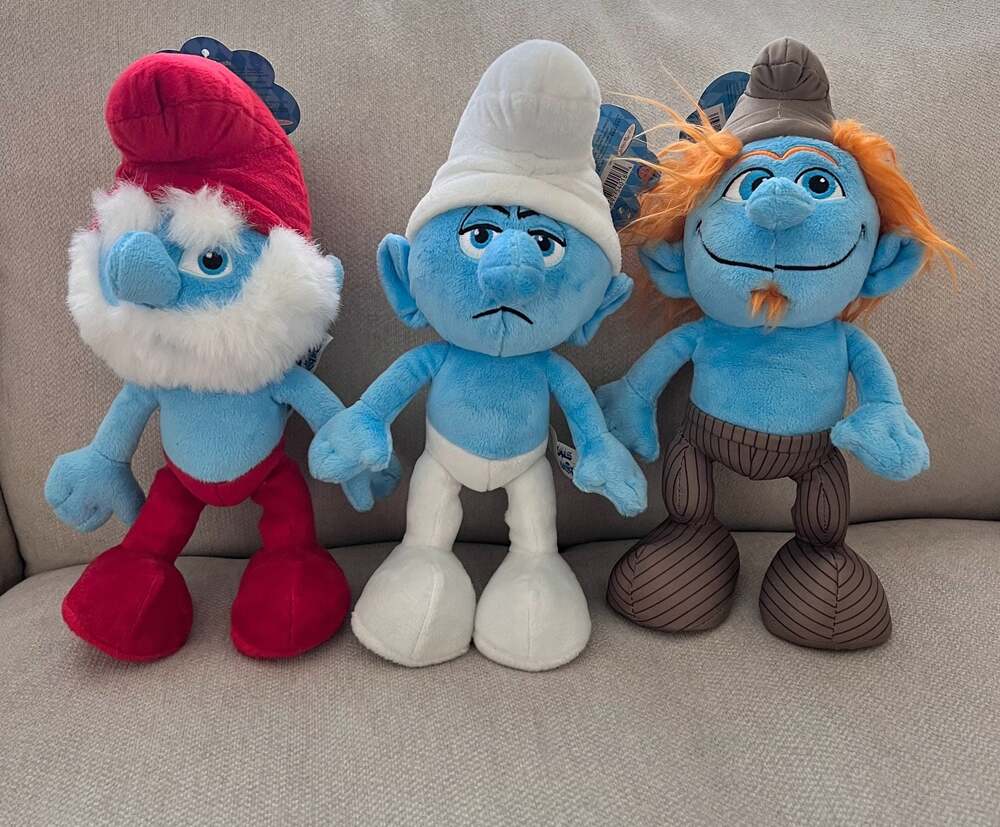 The Smurfs Plush Toy Set of 3 Papa Smurf Grouchy Hackus Jakks Pacific NWT